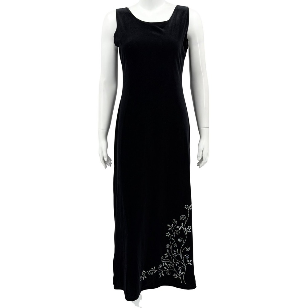 Assa Clothing Co Dress Womens Medium Black Velvet Glitter Maxi Formal Whimsigoth